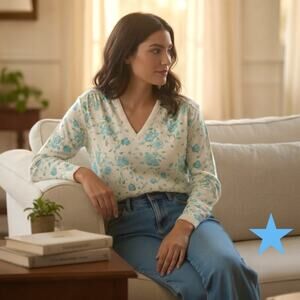 Givenchy Sport Vintage 70s Women’s Spring Cream Sweater Sz L Aqua Flower